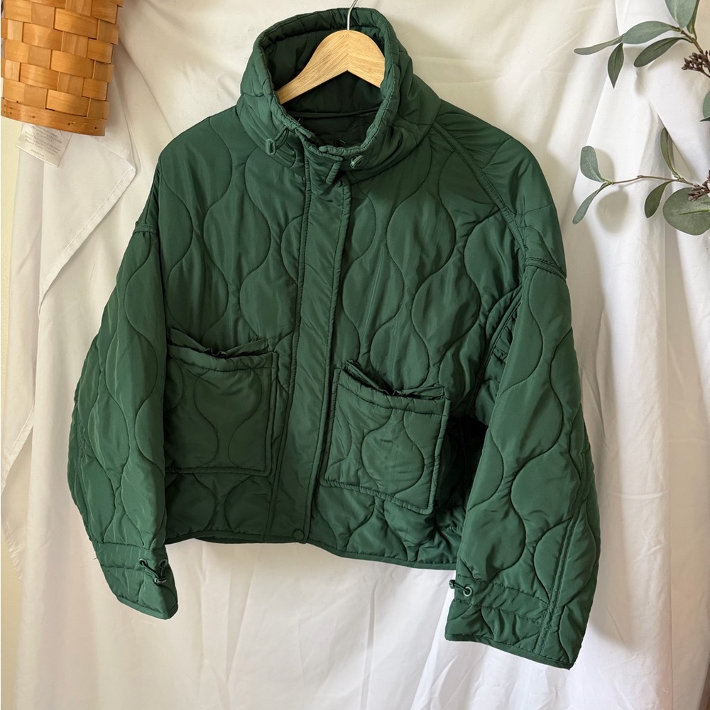 Forest Green Quilted Crop Jacket